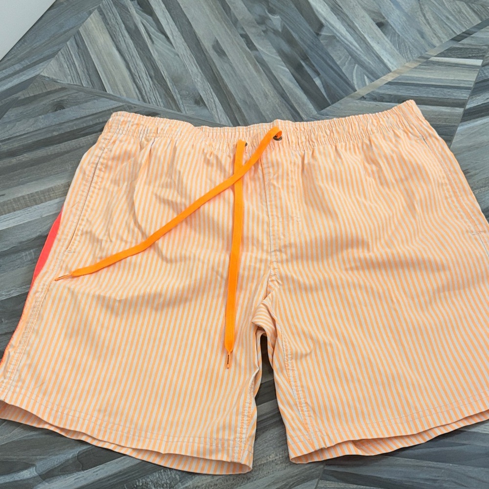 Sundek Peach and Coral Striped Swim Trunks